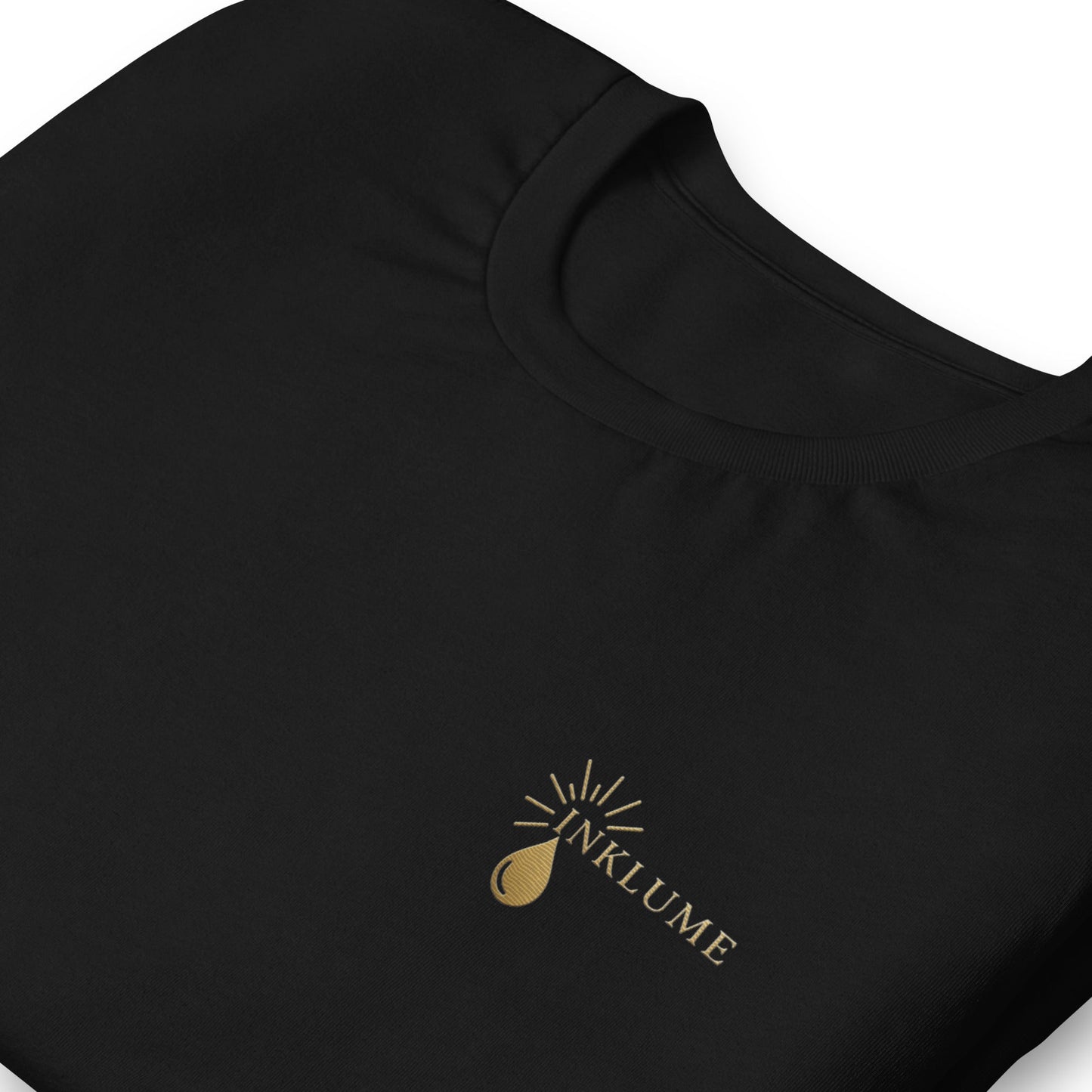 Inklume black cotton travel-inspired t-shirt front view