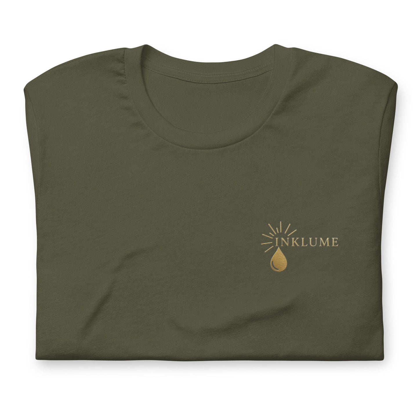 Inklume military green t-shirt folded flat